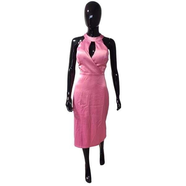 Vestido Midi Cetim Rosa Gola Alta - Tam.: M - Yunire - Cod. 060001