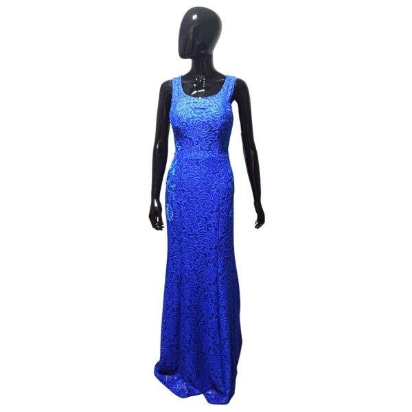 Vestido Longo Renda Azul Royal Detalhe Renda Turquesa Bojo Forro Azul Royal Regata - Tam.: 38 - Cod. 010005