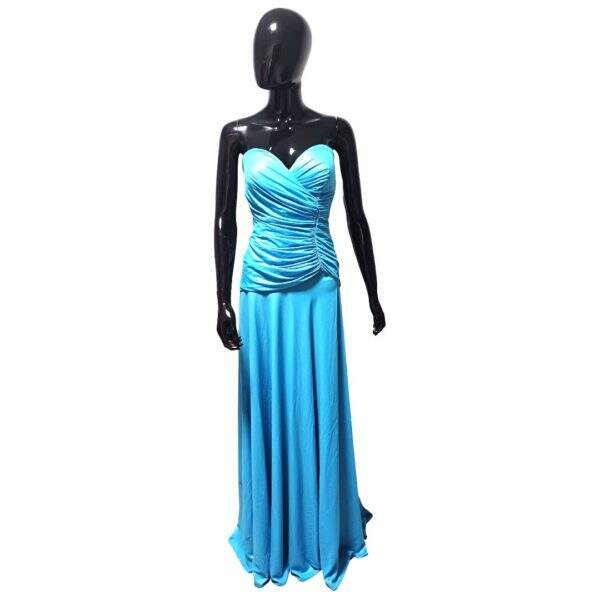 Vestido Longo Poliéster Azul Turquesa, Top Transpassado Plissado Tomara que Caia - Tam.: 42 - Tutta - Cod. 010009