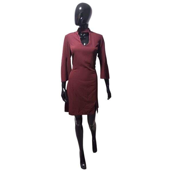 Vestido Longo Poliéster Vinho Gola Alta Manga Longa - Tam.: M - Ssang Bang Wool - Cod. 010020