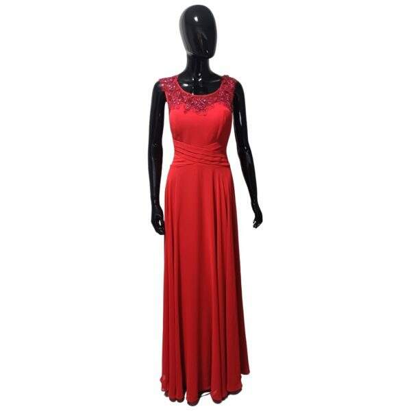 Vestido Longo Poliéster Vermelho Bojo Top Renda Vermelha Canutilhos Regata - Tam.: M - Mottive - Cod. 010023