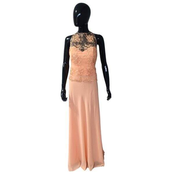 Vestido Longo Salmão Poliester Salmão Top Renda Salmão Canutilhos e Miçangas Regata - Tam.: M - Mottive - Cod. 010037