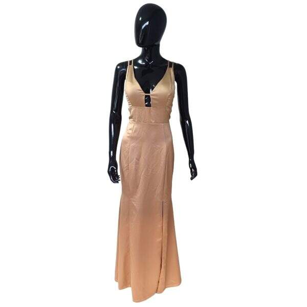 Vestido Longo Bronze Cetim Bronze Alça Alça - Tam.: M - Yunire - Cod. 010040