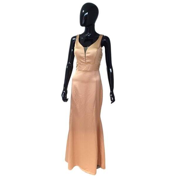 Vestido Longo Bronze Cetim Bronze Regata Regata - Tam.: M - Yunire - Cod. 010041