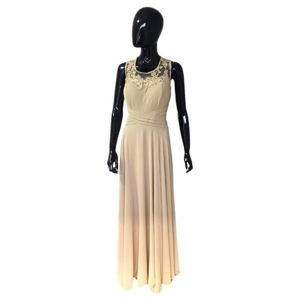 Vestido Longo Champagne Poliester Champagne Top Renda Champagne Miçanga Regata - Tam.: M - Mottive - Cod. 010043