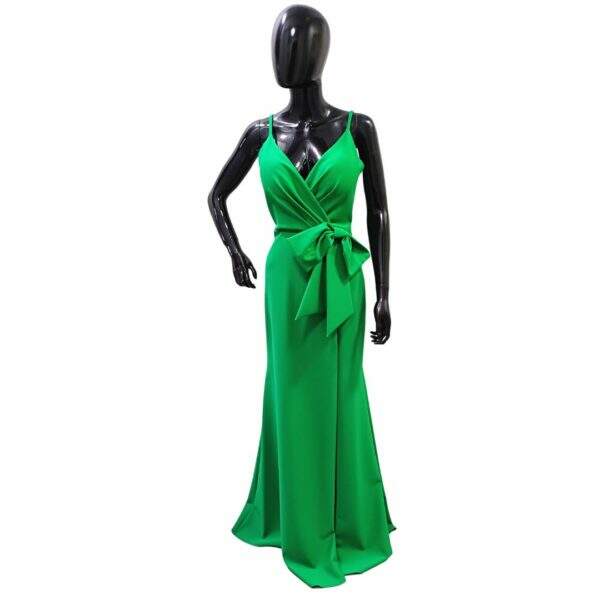 Vestido Longo Poliester Verde Bandeira Top Alça Bojo Laço - Tam.: M - Cod. 010047