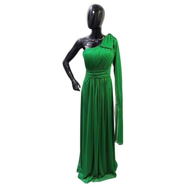 Vestido Longo Poliester Verde Escuro Bojo Laço Echarpe Um Ombro - Tam.: M - Cod. 010048