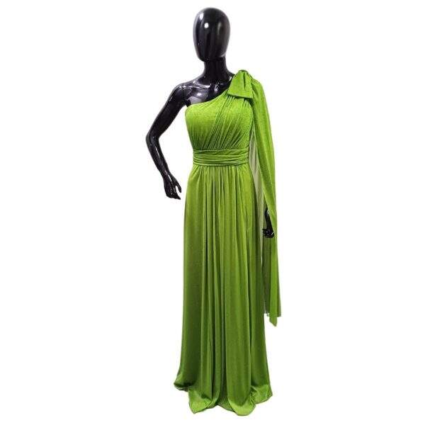 Vestido Longo Poliester Verde Abacate Bojo Laço Echarpe Um Ombro - Tam.: M - Cod. 010049