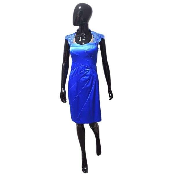 Vestido curto Cetim  Bojo Ombro Renda Azul Forro Bege Sem Manga - Tam.: 38 - Mottive Cod. 020005